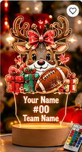 Personalized Christmas Reindeer Bow LED Lamp – Custom Name Number & Team