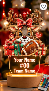 Personalized Christmas Reindeer Bow LED Lamp – Custom Name Number & Team