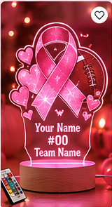 Personalized Pink October Ribbon LED Lamp – Custom Name Awareness Light