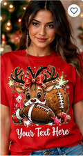 Personalized Christmas Reindeer Bow T-Shirt – Custom Name