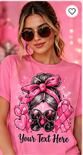 Personalized Pink October Messy Bun T-Shirt – Custom Name Awareness Tee