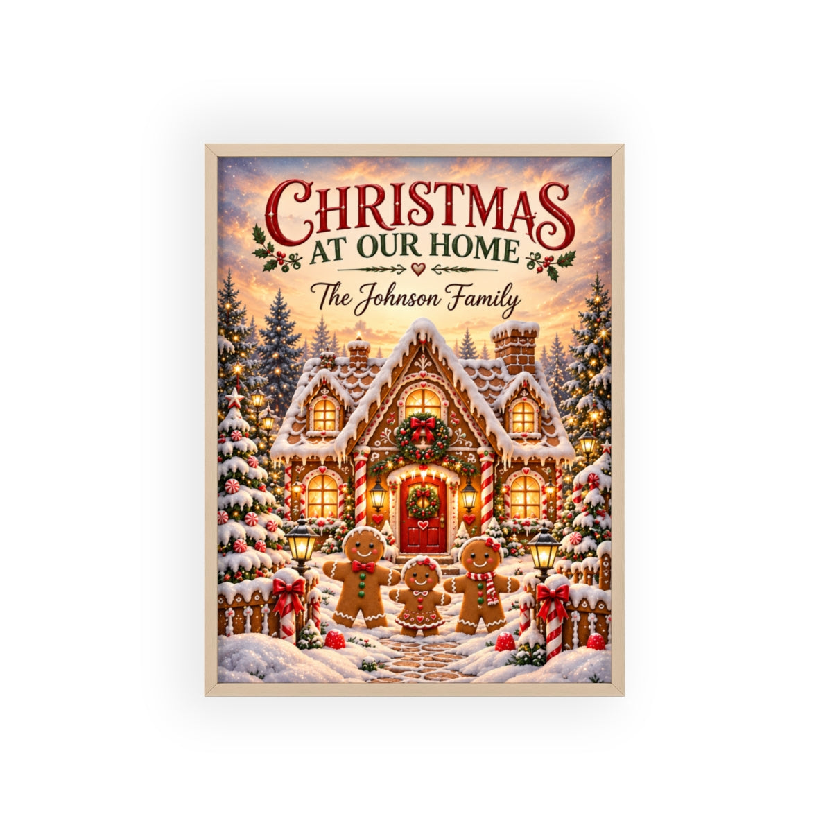 Actual 12 x 16 natural wood frame Christmas print