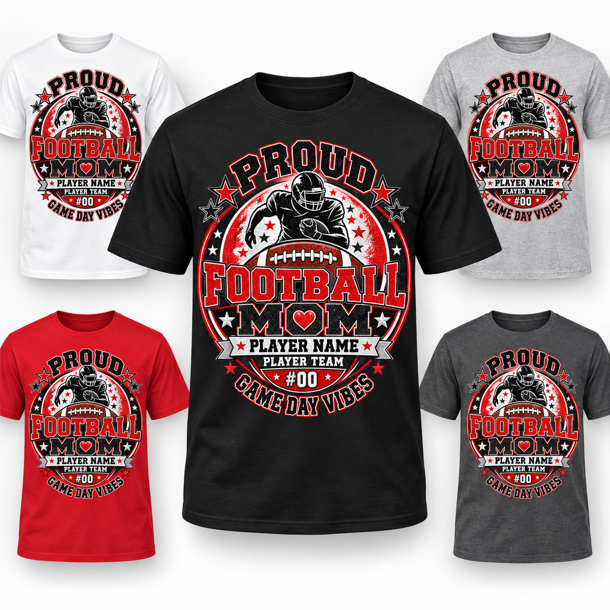 T-shirt Game Day Vibes Football Mom personnalisé – Player Name, Team & Jersey Number