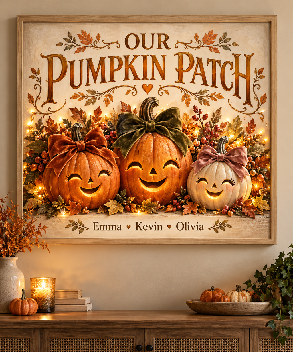 Our Pumpkin Patch personalized Halloween framed artwork – custom family names