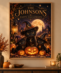 Happy Halloween Cats personalized Halloween framed artwork – custom family names