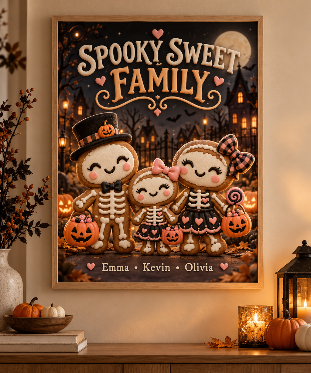 Spooky Sweet Family personalized Halloween framed artwork – custom family names