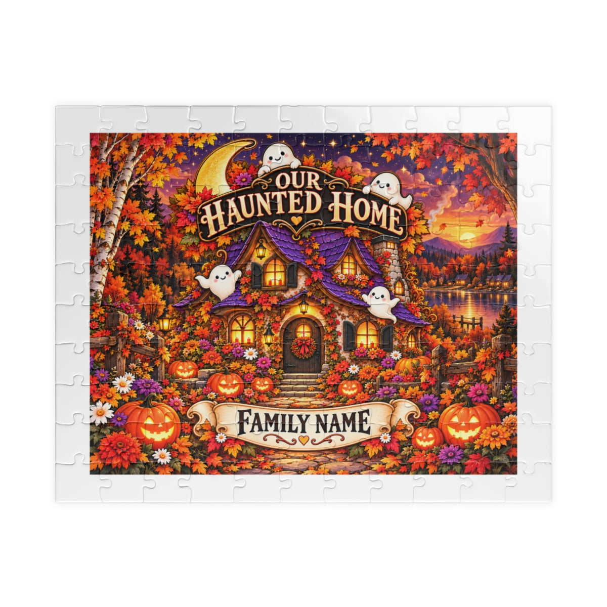 Our Haunted Home Personalized Halloween Jigsaw Puzzle – Custom Family Name
