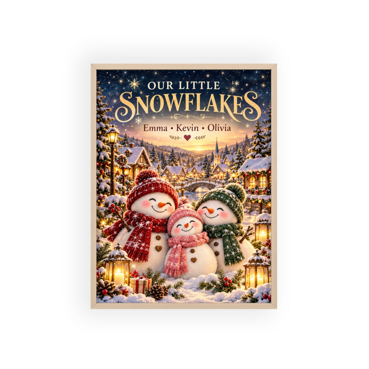 Actual 12 x 16 natural wood frame Christmas print