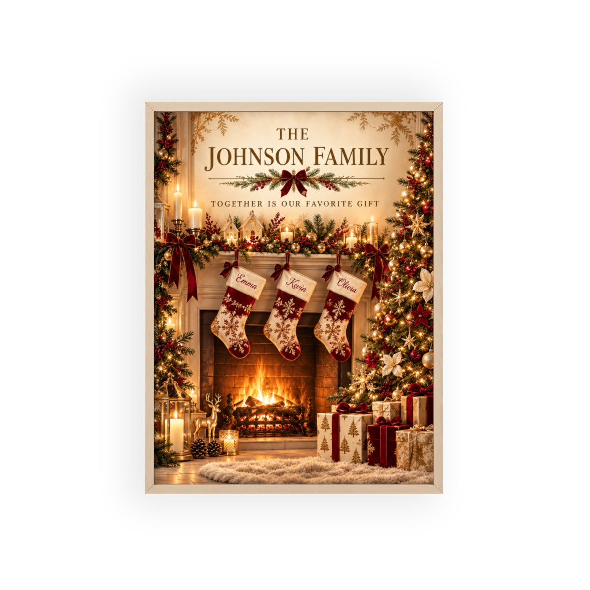 Actual 12 x 16 natural wood frame Christmas print