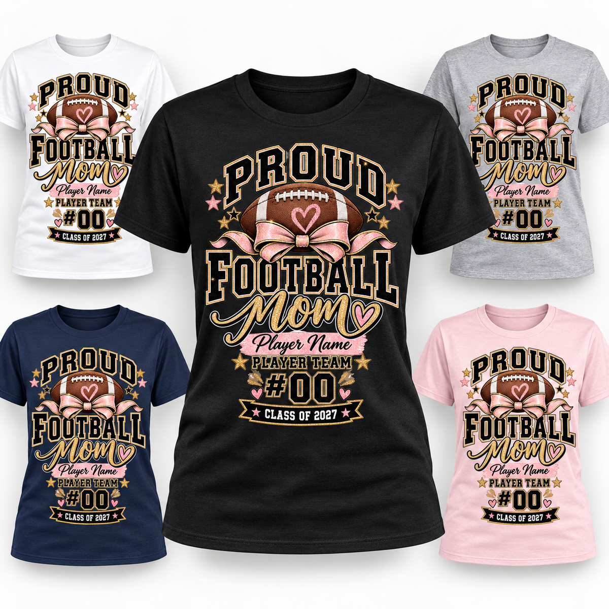 T-shirt Football Mom personnalisé – Player Name, Team, Number & Class Year | Game Day Gift