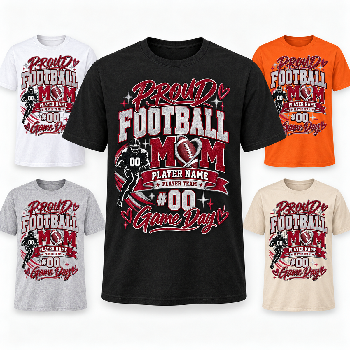 T-shirt Proud Football Mom Game Day personnalisé – Player Name, Team & Number | Football Gift