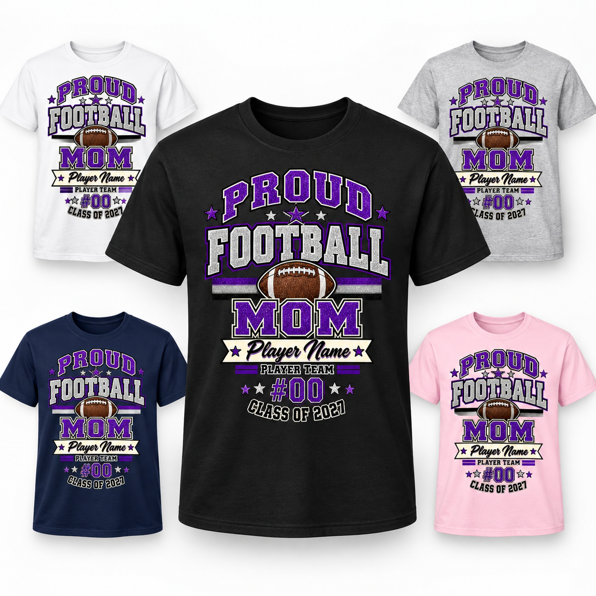 T-shirt Proud Football Mom personnalisé – Player Name, Team & Number | Class of 2027