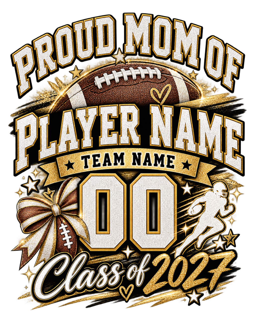 Proud Football Mom personalized player name team name jersey number class year design